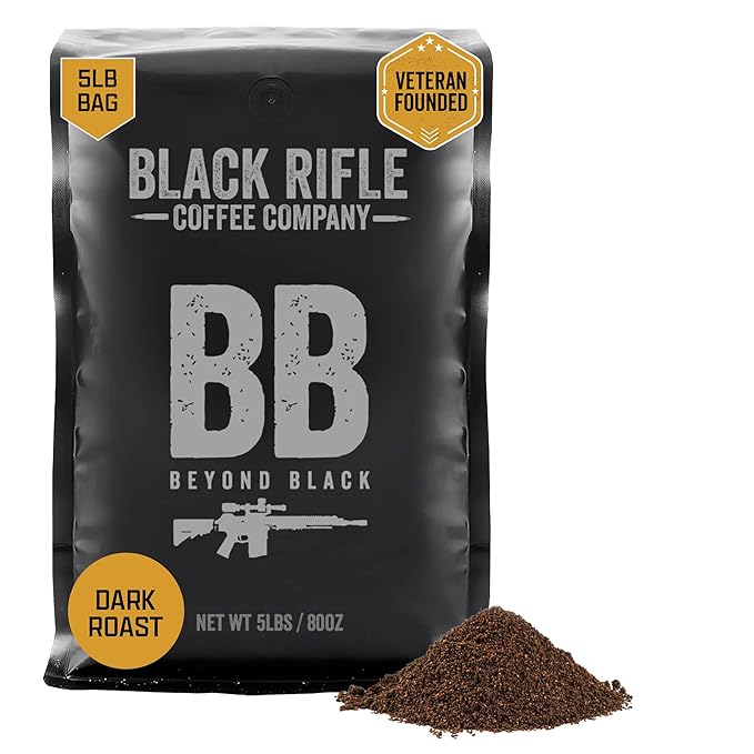 Black Rifle Coffee Company Beyond Black 5 lb Bag Ground Coffee Dark Roast - Roasted Blend Made from Arabica Beans - Colombian &amp Brazilian Beans - Veteran Founded &amp American Made