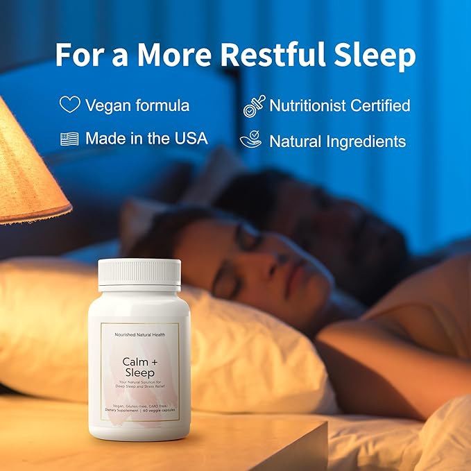 Nourished Natural Health Calm + Sleep – Relaxation &amp Melatonin-Free Sleep Supplement for Women Cortisol Support with Ashwagandha L-Theanine Magnesium &amp Valerian Root–Vegan &amp Non-GMO – 3