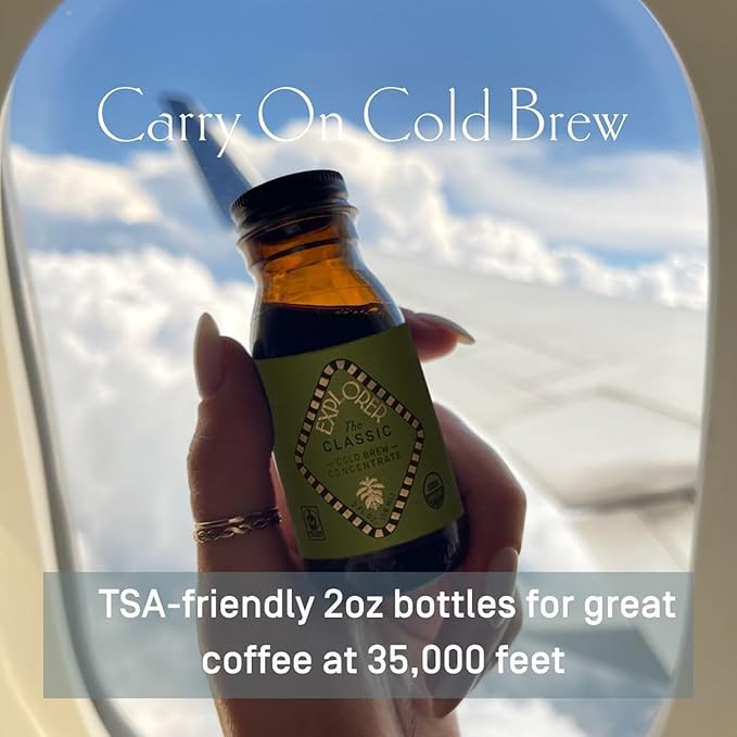 Explorer Cold Brew Organic Liquid Coffee Concentrate Classic Regular Caffeine Drink Iced or Hot While On the Go Travel Size 2 fl oz (Pack of 12)