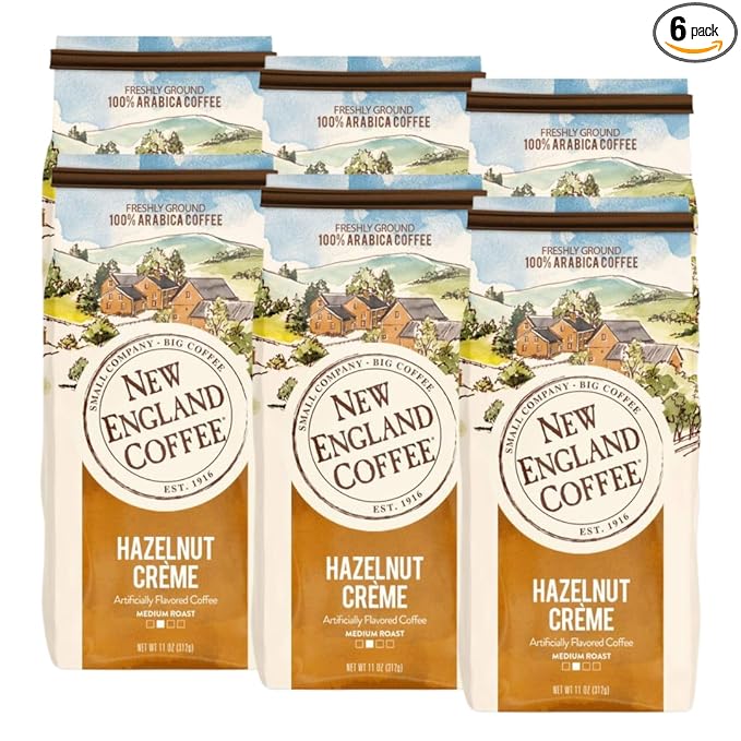 New England Coffee Ground Coffee Hazelnut Crème Medium Roast 11oz Bag (Pack of 6)