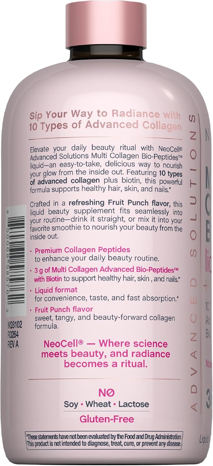 NeoCell Liquid Multi Collagen Peptides | 16 fl oz | with Biotin | Advanced Nourishing Formula | 10 Types of Bio-Peptides | Hair Skin &amp Nails | for Women and Men
