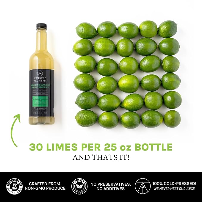 Twisted Alchemy Cold Pressed Fresh Juice For Craft Cocktails - All Natural Hand Squeezed Juice Cocktail Mixer - (Lemon/Lime 25 Oz Bottle 2 Bottle Set) - No Sugar Added Preservative Free Ships Col