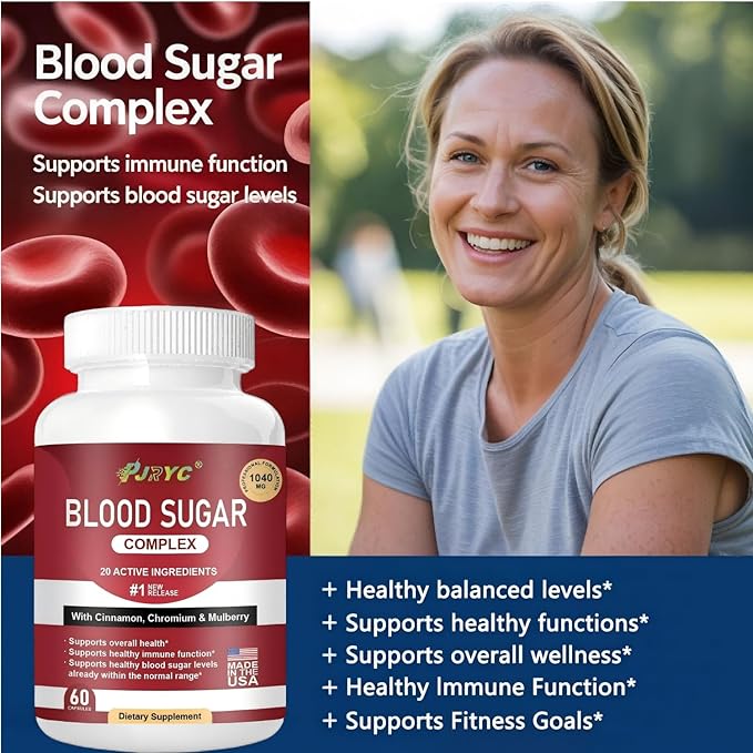 Blood Sugar Complex Supplement - Supports Healthy Blood Sugar Levels All Natural with Cinnamon Bitter Melon Chromium Garlic Hibiscus Olive Leaf Mulberry Non-GMO - 120 Capsules