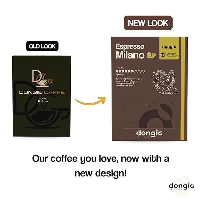 Dongiò Caffè Espresso Milano - 50 Easy Serving Espresso Pods (ESE 44mm) – Med-Light Roast Coffee (Intensity 6/10) - Roasted and Blended in Italy