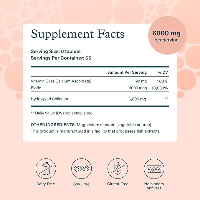 Youtheory Collagen + Biotin - Advanced Collagen Supplement - with Hydrolyzed Peptides Vitamin C &amp Vitamin B - Supports Hair Growth Nail Health &amp Skin - 390 Tablets