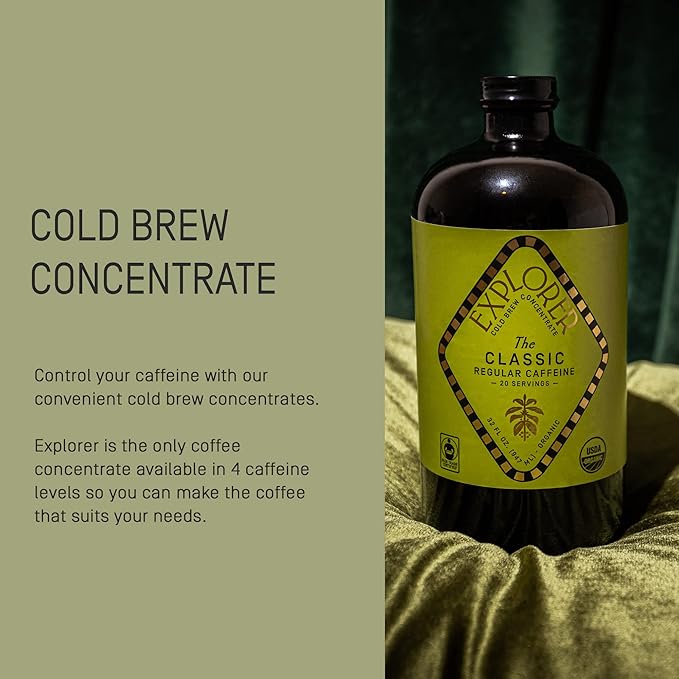 Explorer Cold Brew Coffee Concentrate &amp Syrup Bundle | Organic Regular Caffeine &amp Caramel Coffee Syrup | Gluten Free Instant Liquid Mix | Iced or Hot