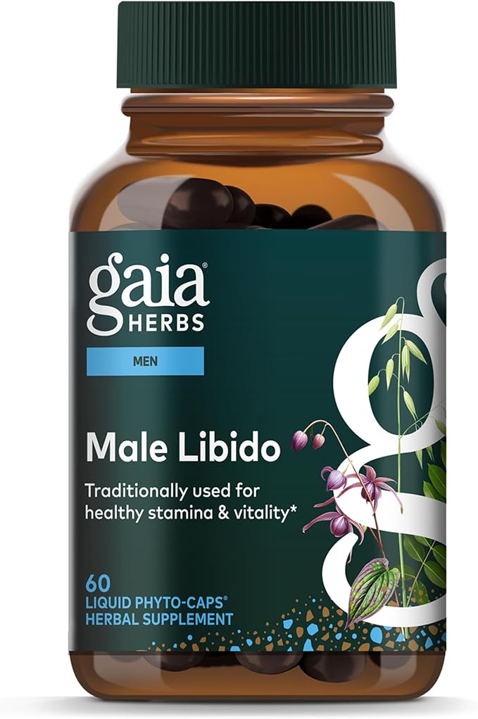 Gaia Herbs Male Libido - Herbal Supplement with Saw Palmetto Horny Goat Weed &amp Oats - Traditional Herbs to Support Vitality &amp Energy Levels for Men* - 60 Vegan Liquid Phyto-Capsules (60 Servi
