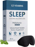 Dissolvable Oral Sleep Strips with 5mg Melatonin Valerian Root L-Theanine Vitamin D3 - Sleep Support Oral Strips with Sleep Mask Fresh Mint Flavor No Water Needed Works Faster Than Gummies 30ct