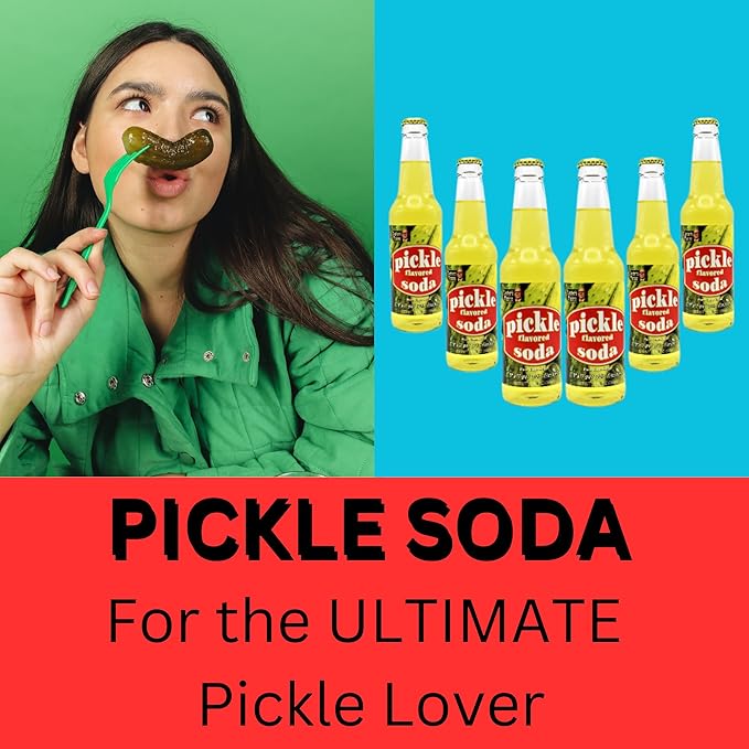 Pickle Soda Pop | For the Extreme Pickle Lover | Soda Pop with Real Cane Sugar | A 6 Pack of 12 oz Glass Bottles with Crazy Soda Pop Bottle Opener