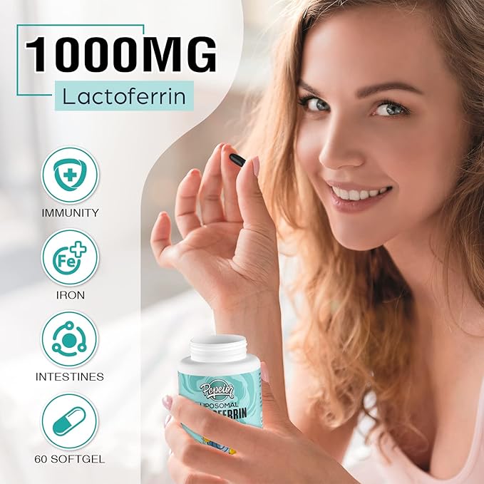 Liposomal Bovine Lactoferrin 1000 mg - Higher Absorption - for Iron Absorption &amp Immune Function Lactoferrin Supplements for Adults 60 Softgels
