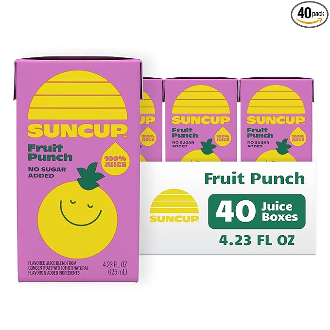SunCup 100% Juice Boxes for Kids | No Added Sugar No Dyes No Preservatives | Trusted in Schools Across 49 States | Bulk Pack with Straw | 4.23 oz (40 Pack) Fruit Punch