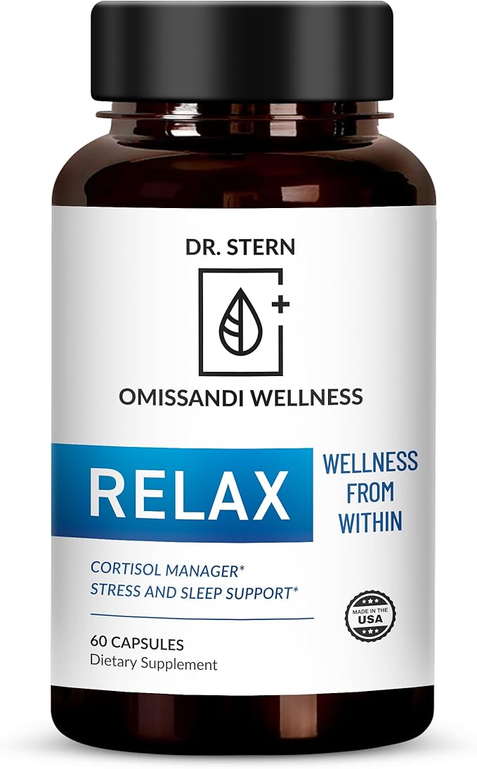 OMISSANDI-Wellness Relax Adrenal Support Supplement - Dr. Ian Stern Formulated - Manages Stress Promotes Deep Sleep Improves Mood-W/Holy Basil Zinc L-Theanine &amp More Vegan Made in USA - 60 Ca