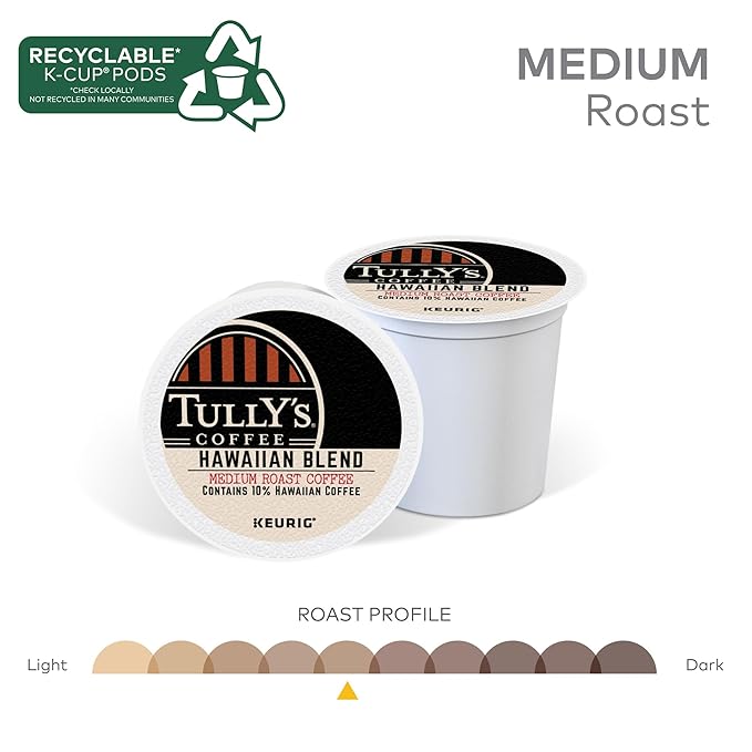 Tully's Coffee Hawaiian Blend Keurig Single-Serve K-Cup Pods Medium Roast 72 Count