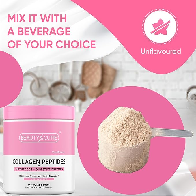 Collagen Peptides with Superfoods and Digestive Enzymes Powder Grass Fed Pasture Raised for Hair Skin Nails and Immune System Support Unflavored Gluten Free10.04 oz