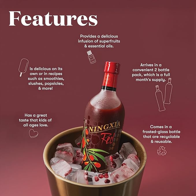 Young Living NingXia Red Antioxidant Drink | 25.35 fl oz | Superfruit with Wolfberry Blueberry Pomegranate Orange Lemon &amp Yuzu Essential Oils | 1 Pack