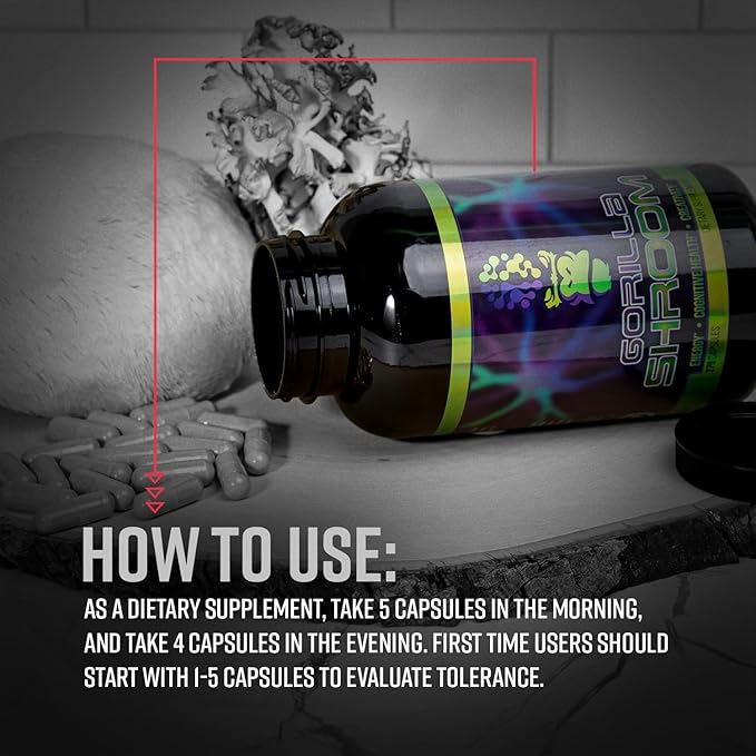 Gorilla Mind Shroom Nootropic Mushroom Supplement (6700mg) - 270 Capsules/Includes Lions Mane Cordyceps Reishi Maitake/Increased Energy Immune Modulation Enhanced Cognitive Functioning