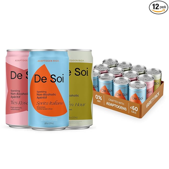 De Soi Variety Pack Mocktails NA Drinks 8 fl oz (12-pack) - Adaptogen Drink Sparkling Drink with Calming Botanicals Mocktail Drinks Gluten Free No Artificial Flavors