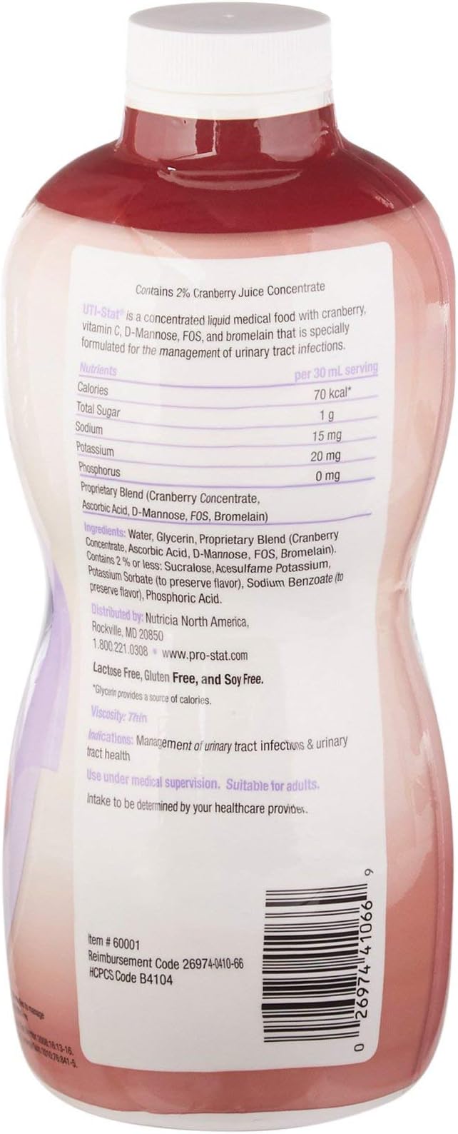 UTI-Stat Nutricia Medical Food Providing 5 Key Nutrients for Urinary Tract Health - Cranberry Flavor 30 Fl Oz Bottle