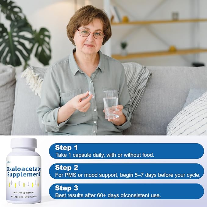 QUBIT Oxaloacetate Supplement (60 Capsules) – Cellular Energy &amp Focus PMS &amp Mood Support – with Vitamin C – Helps Healthy Glutamate Levels Reduces Fatigue &amp Brain Fog