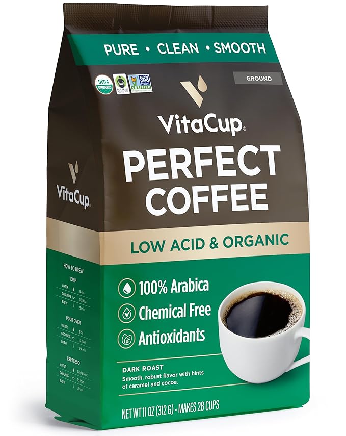 VitaCup Focus Mushroom Coffee Grounds for Memory &amp Clarity Medium Dark Roast 10oz | Perfect Low Acid Single Origin Organic Coffee Grounds Dark Roast 10 oz Ground Coffee Bundle