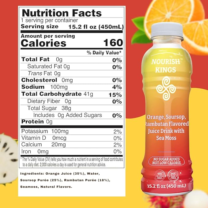 Nourish Kings- Sea Moss drink Superfood Variety Pack No Added Sugars or Preservatives 4 pack of 15.2 Fl oz Bottles