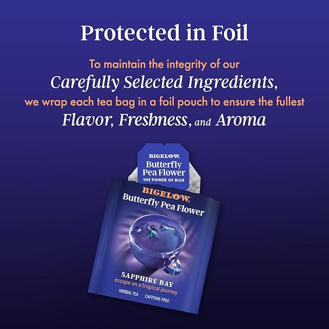 Bigelow Tea Sapphire Bay Butterfly Pea Flower Blue Tea Caffeine Free (Pack of 6) 108 Total Tea Bags