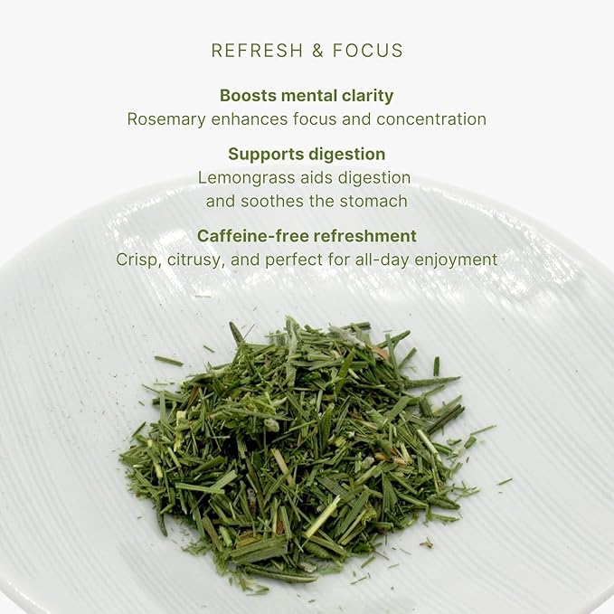 Lemongrass &amp Rosemary Herbal Tea – 30 Caffeine-Free Bags – Bright Aromatic &amp Digestive Support