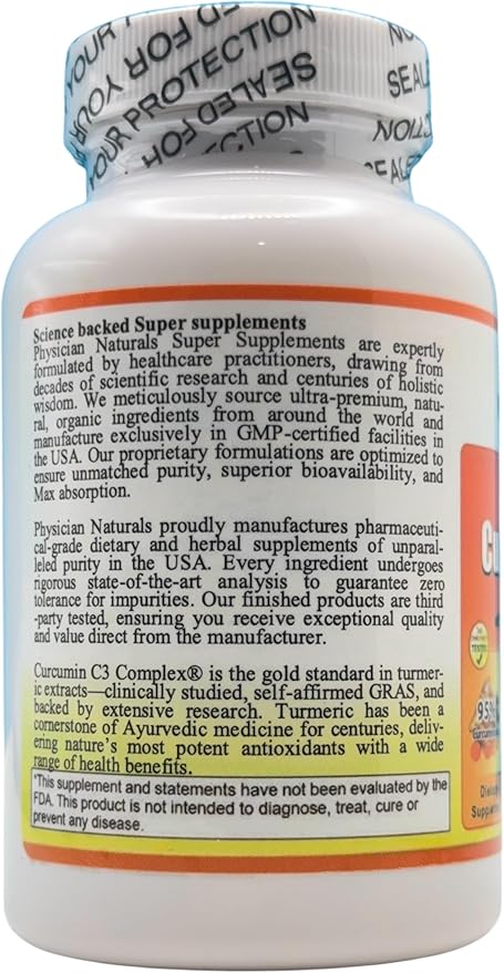 Super Curcumin C3 1000 with Bioperine 1000 mg High Absorption Pure Curcumin 1000 mg per Caplet Supports Joint Health