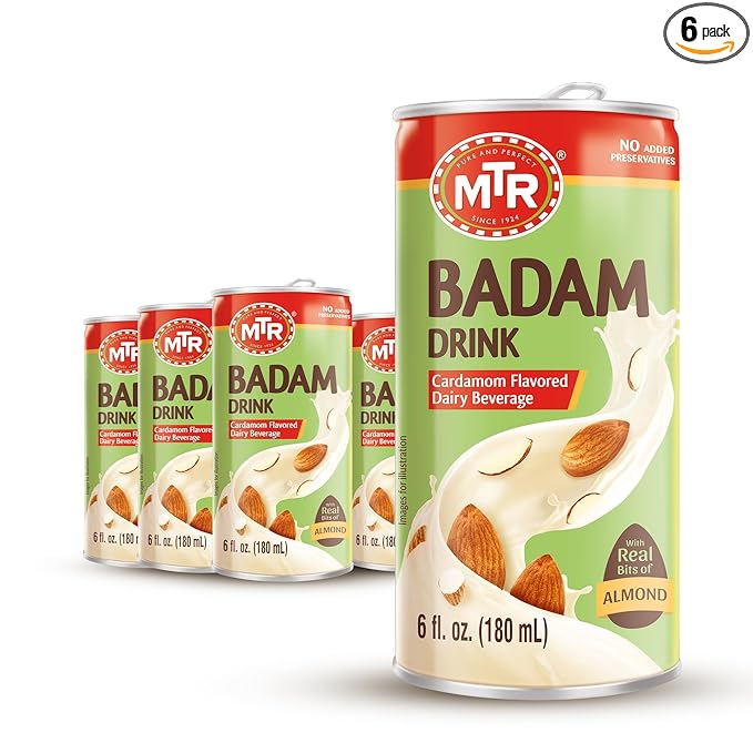 MTR Badam Drink - Cardamom Flavored Ready-to-Drink - Authentic Indian Almond Milk Beverage Real Bits of Almond No Added Preservatives Gluten-Free Refreshing Drink Perfect for Anytime Refreshment