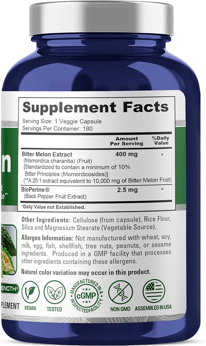 NusaPure Bitter Melon Extract 10000 mg 180 Vegan Caps (100% Vegetarian Non-GMO Gluten-Free 10% Bitter Principles) Bioperine