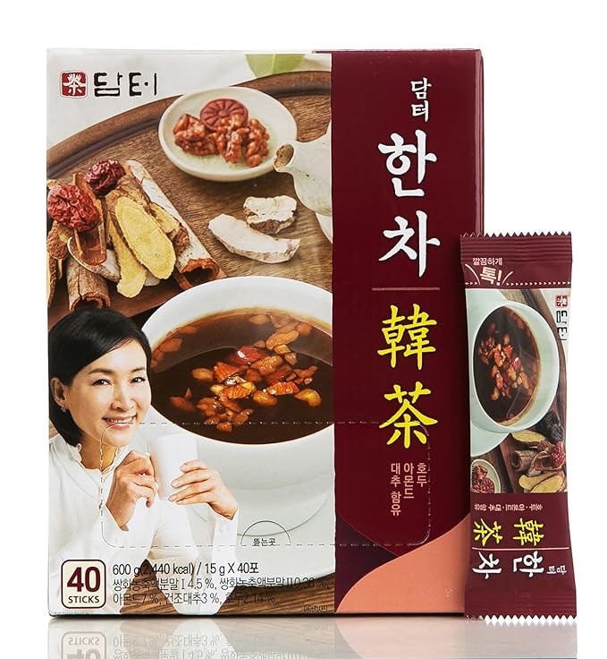 Damtuh Han Cha Korean Traditional Herbal Tea Sweet &amp Spiced Instant Powder Mix with Jujube Ginger &amp Cinnamon 15g x 40 Sticks (600g)