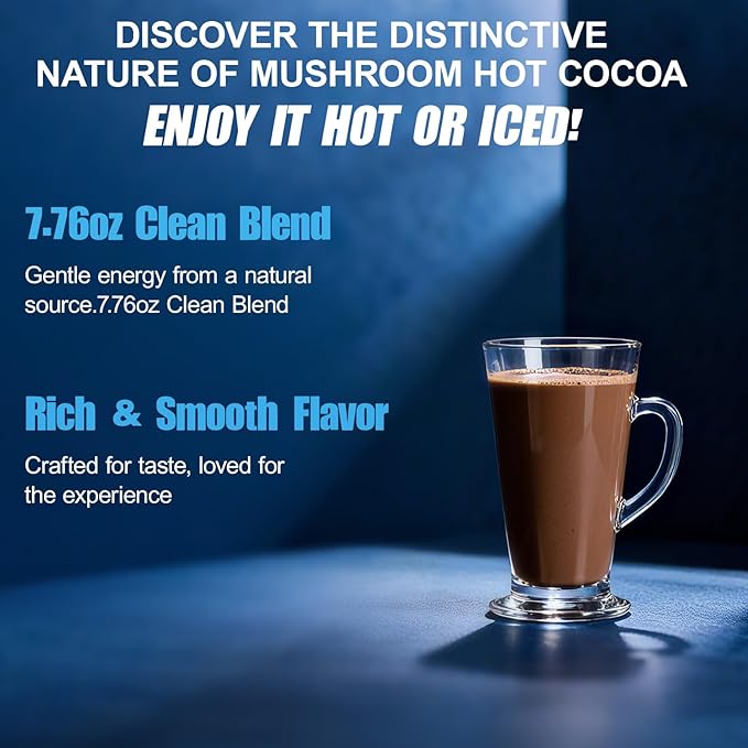 Mushroom Hot Cocoa Cocoa Powder with Reishi Mushroom Melatonin Glycine Cacao L-Theanine Chicory to Help Fall Asleep and Stay Asleep 20 Servings