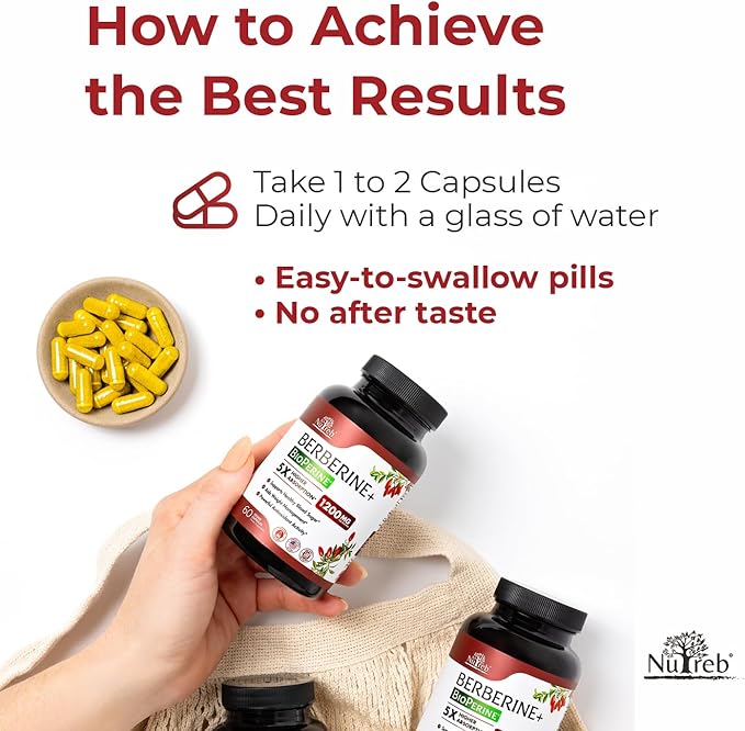 Berberine Supplement 1200mg - 5X Higher Absorption - Ultra Pure 98% Berberine HCL - Healthy Weight Management Immune Support - Non GMO Manufactured in USA - 60 Vegan Capsules