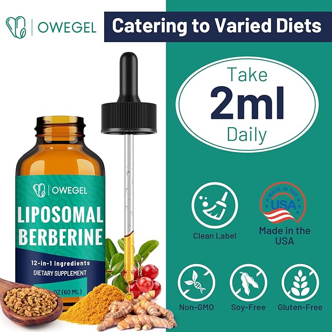 Liposomal Berberine HCL Liquid Drops – Advanced 12-in-1 Herbal Formula with Ceylon Cinnamon Bitter Melon Green Tea &amp More – 4 Fl Oz
