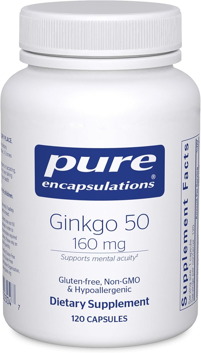 Pure Encapsulations Ginkgo 50 160 mg | Ginkgo Biloba Supplement to Support Oxygen Blood Circulation and Mild Memory Problems Associated with Aging* | 120 Capsules