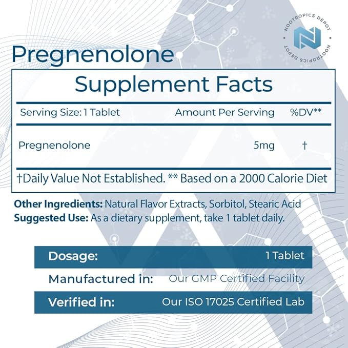 Nootropics Depot Pregnenolone Quick Dissolve Tablets | 5mg | Micronized | Mood Cognition &amp Hormone Support | 120 Count