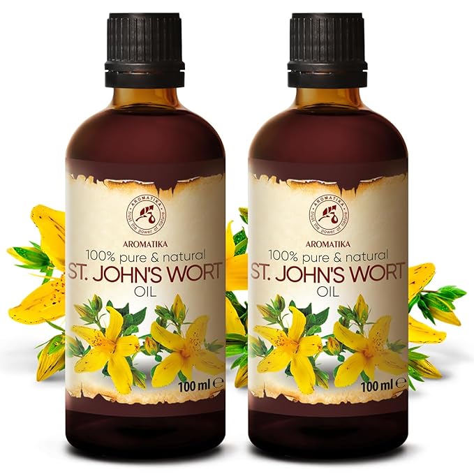 AROMATIKA St Johns Wort Oil 6.8 oz (2 * 100ml) - Hypericum Perforatum - Carrier Oil for Essential Oils - Oil for Skin - Hair Oil - Body Oil - Face Oil - Bath Oil