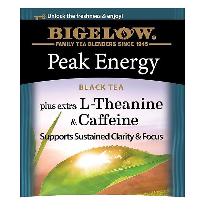 Bigelow Tea Peak Energy plus extra L-Theanine &amp Caffeine 18 Count (Pack of 6) 108 Total Tea Bags