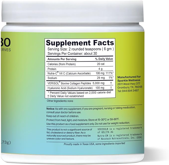 Sparkle Wellness Skin Boost Plus (No Flavor) [30-Serves] &amp Capsules (180 Pills) | VERISOL Bioactive Hydrolyzed Collagen &amp Vitamin C to Improve Skin Hair &amp Nail Health