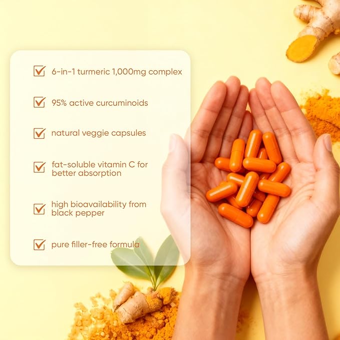 Biorootlabs Turmeric Curcumin Supplement 1000mg Biorootlabs Pure Turmeric Curcumin 95 6-in-1 Turmeric Curcumin Capsules with Bee Propolis Ginger Mct Oil Fat Soluble Vitamin C &amp Black Pepper (