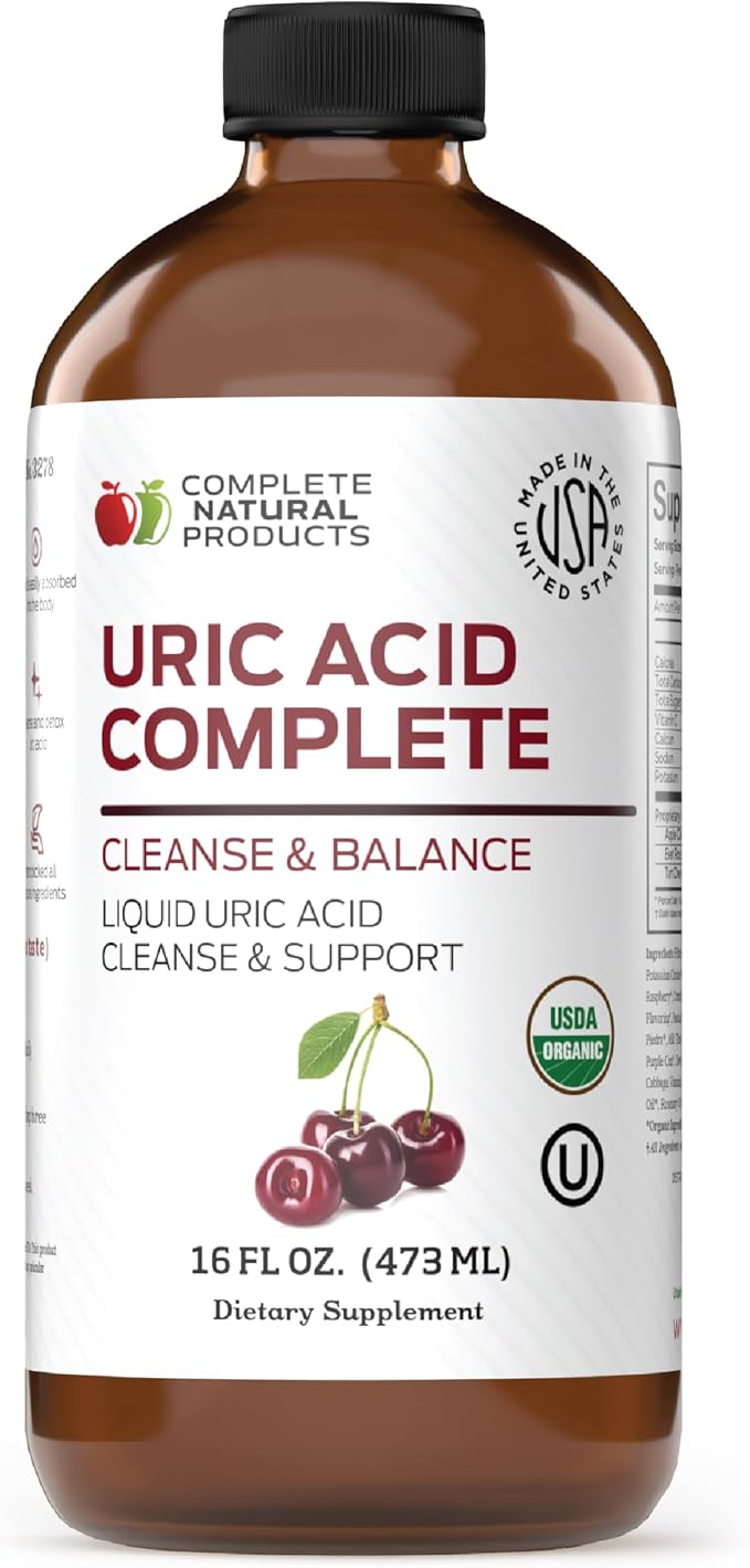 Complete Natural Products Uric Acid Complete - 16oz Liquid Supplement to Support Uric Acid Cleanse Kidney Health &amp Circulation with Apple Cider Vinegar Tart Cherry &amp Beet Root.
