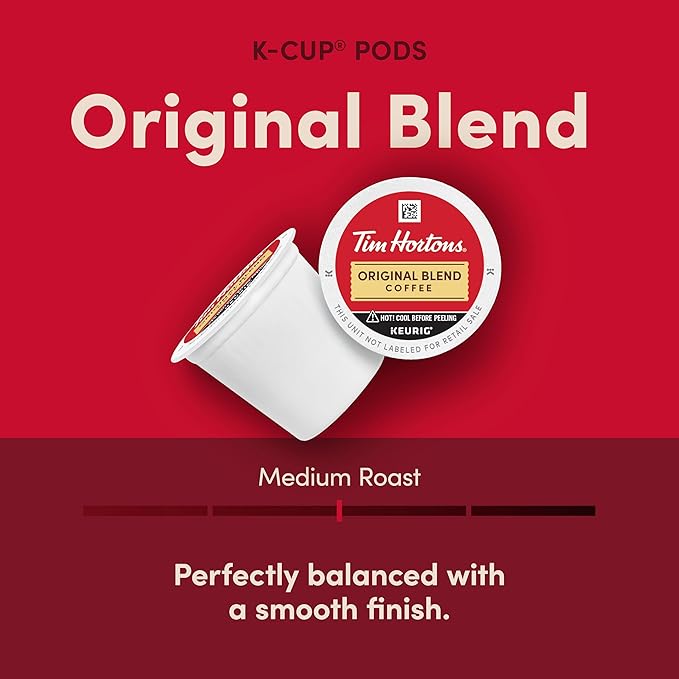 Tim Hortons Original Blend Medium Roast Coffee Single-Serve K-Cup Pods Compatible with Keurig Brewers 72ct K-Cups 12 Count (Pack of 6)