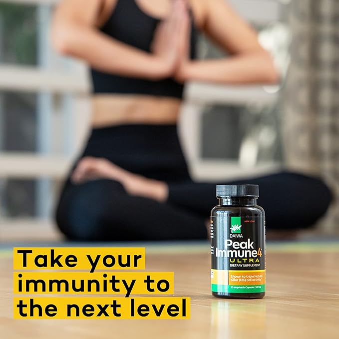 Daiwa PeakImmune4 Natural Immune Support Supplement | Enhances NK Cell Function with RBAC Rice Branand Mycelia Extract from Shiitake Mushrooms | Ultra Strength