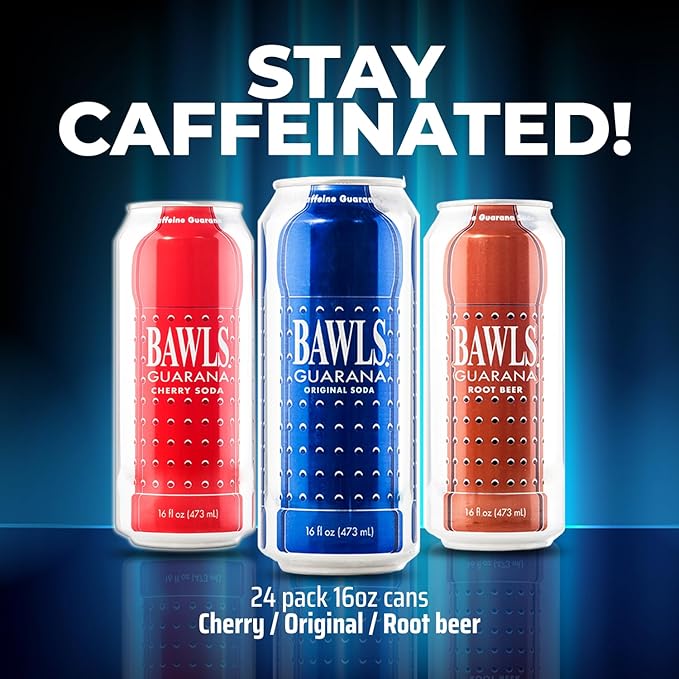 BAWLS Guarana Variety Pack BAWLS Guarana Drink Guarana Soda Guarana Fueled Soda for Energy High Energy Caffeinated Drink 16oz 24 Pack Cans