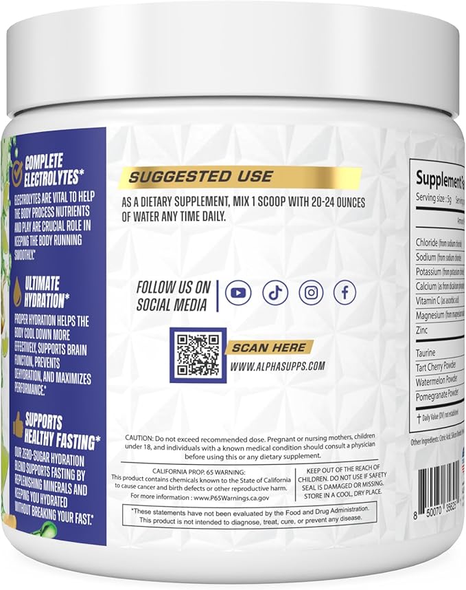 Alpha Lytes - Electrolyte Powder Daily Hydration Drink Mix - Sugar-Free Zero Calorie Instant Formula with Trace Minerals and Antioxidants (60 Servings Salted Lemon Lime)