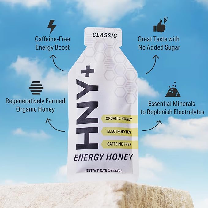 HNY+ Organic Honey Energy Gel with Electrolytes Magnesium Sea Salt &amp Potassium Gluten Free &amp Vegan Workout Gels for Gym Running Cycling &amp Hiking Sports Nutrition Caffeine Free 12