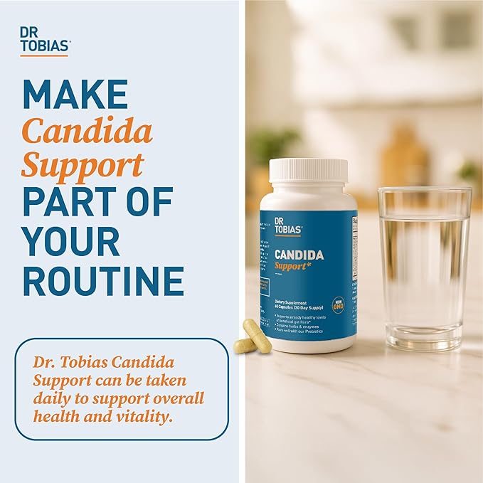 Dr. Tobias Candida Support Gut Flora Balance Complex with Oregano Caprylic Acid Enzymes &amp Probiotics Support Intestinal Detox Cleanse &amp Gut Health for Women &amp Men 60 Capsules 30 Serv