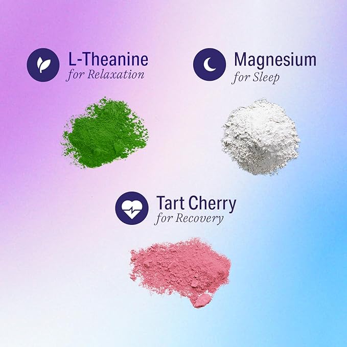 Nite Nectar Magnesium Glycinate Powder Sleep Promoting Supplement – Sleepy Mocktail Drink Mix Packets with Tart Cherry &amp L-Theanine for Calm Relaxing – Sugar &amp Melatonin Free Lab-Tested - 25