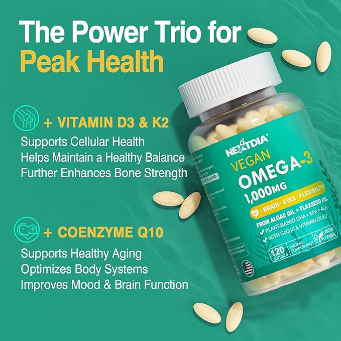 Hydrolyzed Collagen Peptides Pills + Vegan Omega 3 Supplement with Vitamin D3 K2