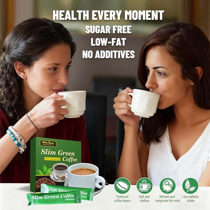 Premium Green Coffee with Ganoderma &amp Herbal Extracts - Energizing Instant Coffee Blend for Metabolism &amp Antioxidant Support 18 Sachets